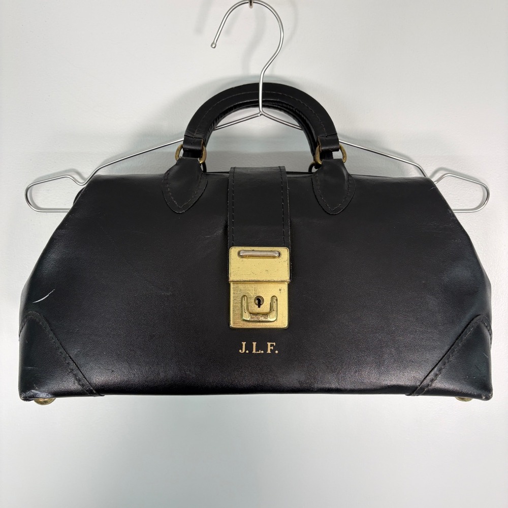 Abco Unisex Satchel Bag Large Black Leather Vintage Doctor Bag JLF Kiss Lock